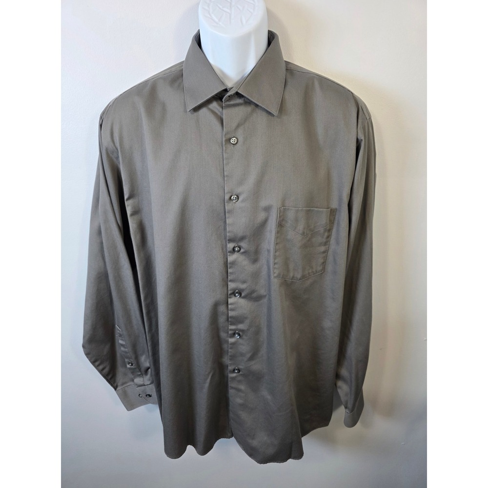 Van Heusen Lux Sateen Regular Fit Button Up Dress Shirt Grey 17.5 34/35